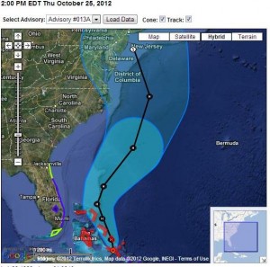 Hurricane Sandy Projected Path as of 10.25.2012